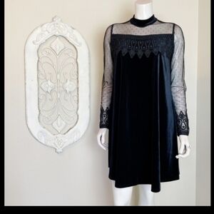 Altar'd State | Black Velour Long Sleeve Dress M